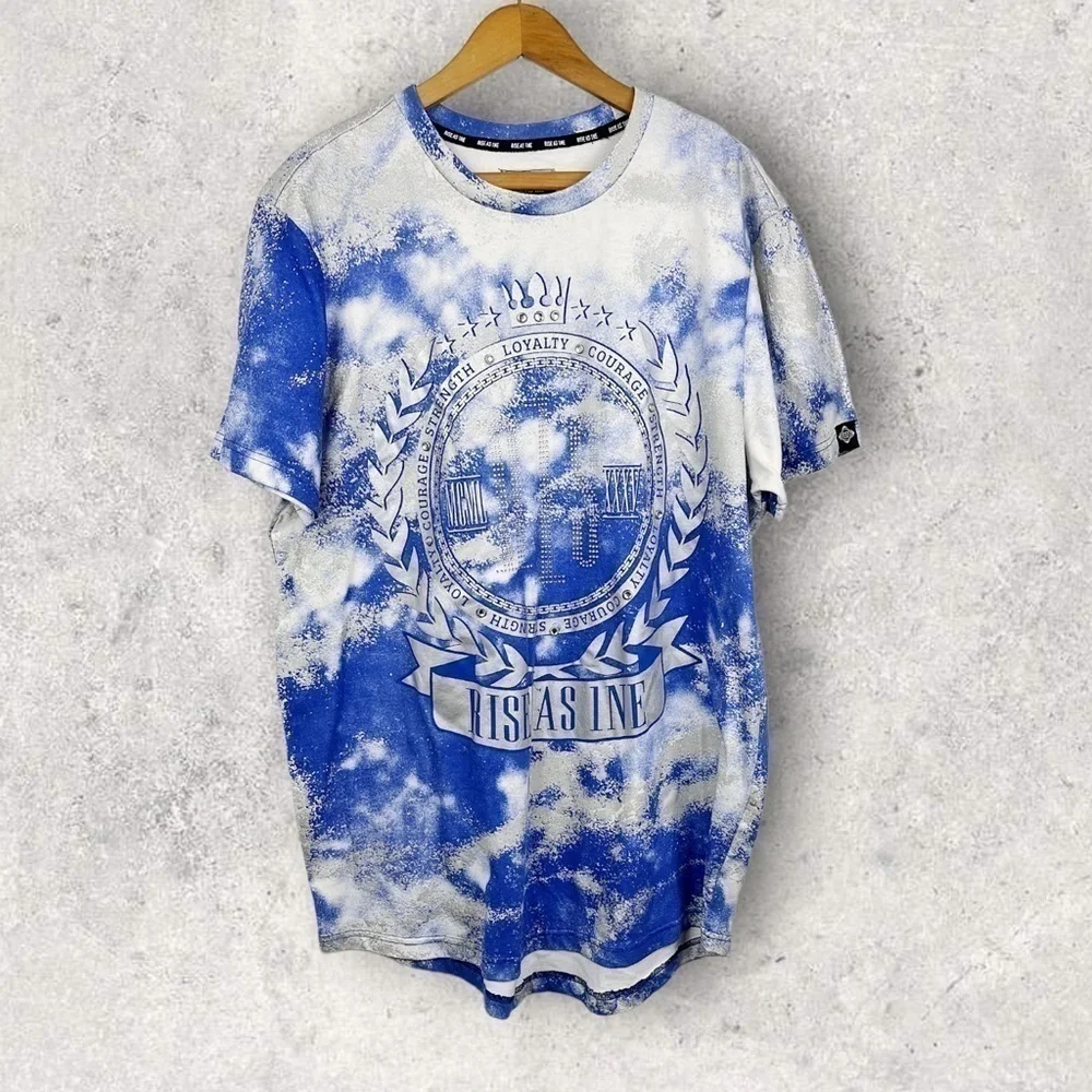 rise As 1ne Mens Short Sleeve Graphic Tee Blue White Cloud - Picture 1 of 11